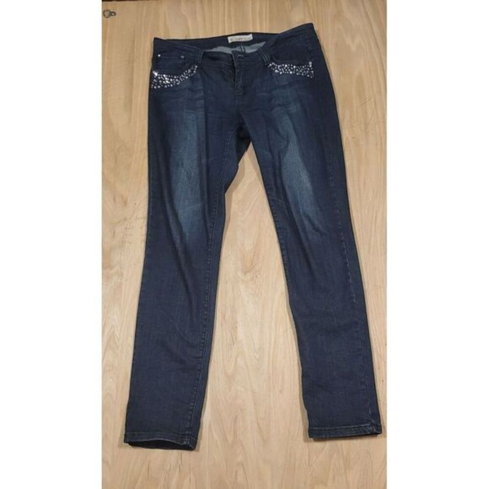 Miss  Chic Women's Jeans size‎ 13 style Boot Cut Dark Bling Blue Missing Button.
